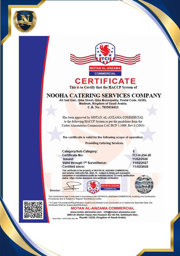 شهادة نظام HACCP لخدمات الإعاشة